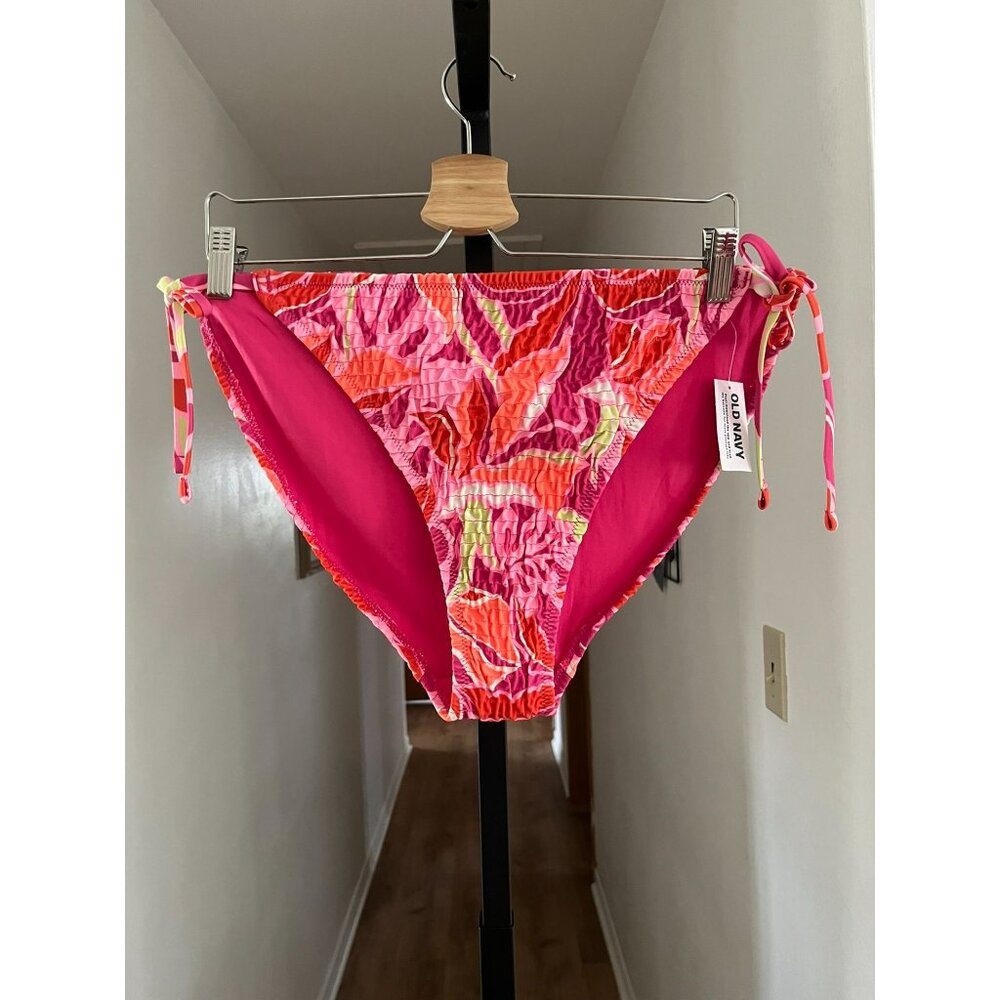 NWT Old Navy Pink & Orange Floral Bikini Bottoms 2X Womens Swimwear With Side Ti